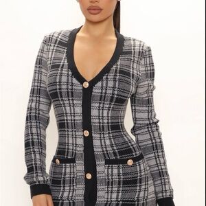Fashion Nova Plaid Button-Up Cardigan - Black and Gray